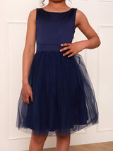 Girls Midi Dress with Sleeveless Design in Blue