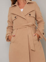 Wrap Design Lapel Coat in Brown