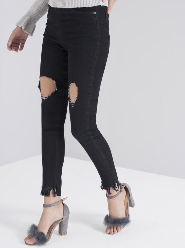 Frayed Distressed Jeans in Black
