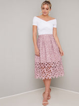 Lace Overlay Midi Skirt in Pink