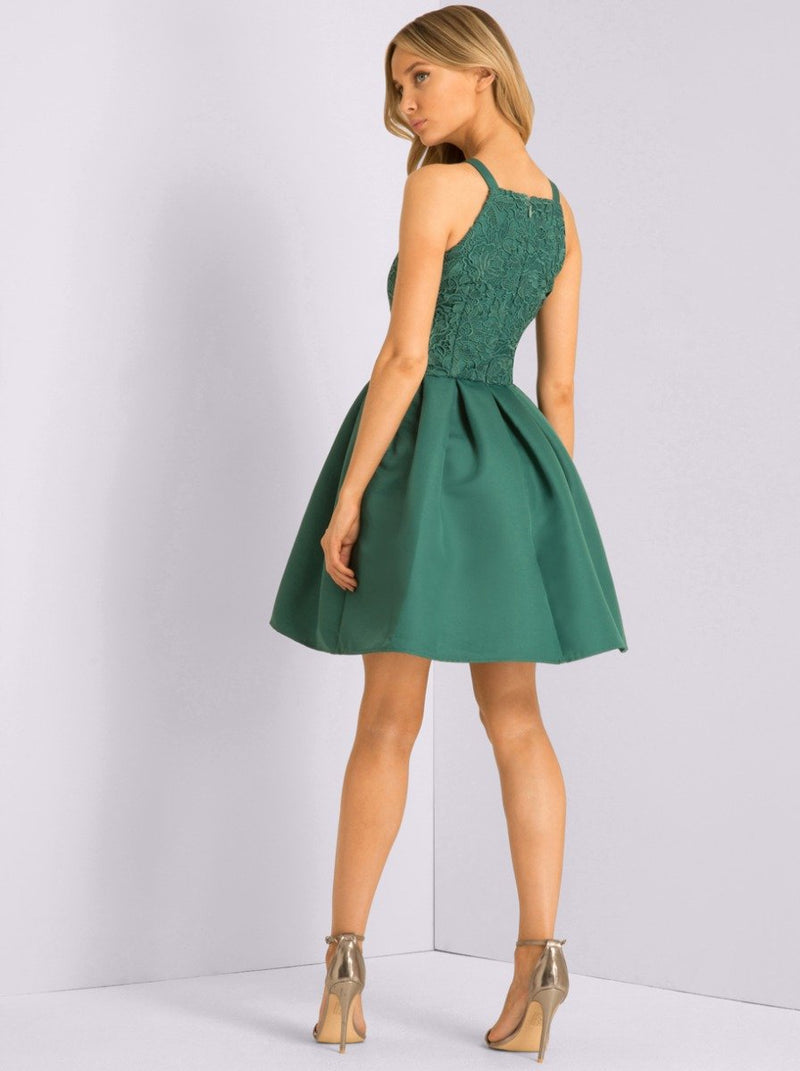 Lace Bodice Detail Mini Dress in Green
