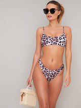 Leopard Print Bikini Top in Brown