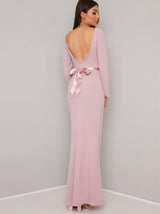 Open Back Bow Detail Maxi Dress in Pink