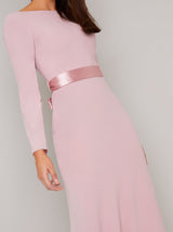 Open Back Bow Detail Maxi Dress in Pink