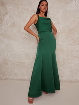 Cowl Neck Satin Slip Maxi Dress in Green
