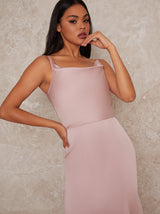 Cowl Neck Satin Slip Maxi Dress in Light Pink