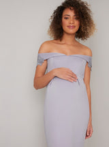 Embroidered Bodycon Maternity Dress in Blue