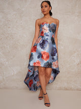 Floral Print Dip Hem Midi Dress in Blue