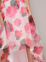 Dip Hem Midi Floral Skirt in Pink