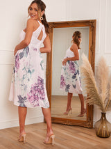 Floral Print Dip Hem Maternity Dress in Purple