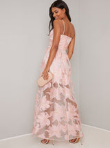 Cami Strap Sheer Maxi Dress with Mini Underlay in Pink