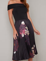 Bardot Floral Print Pleat Midi Dress in Black