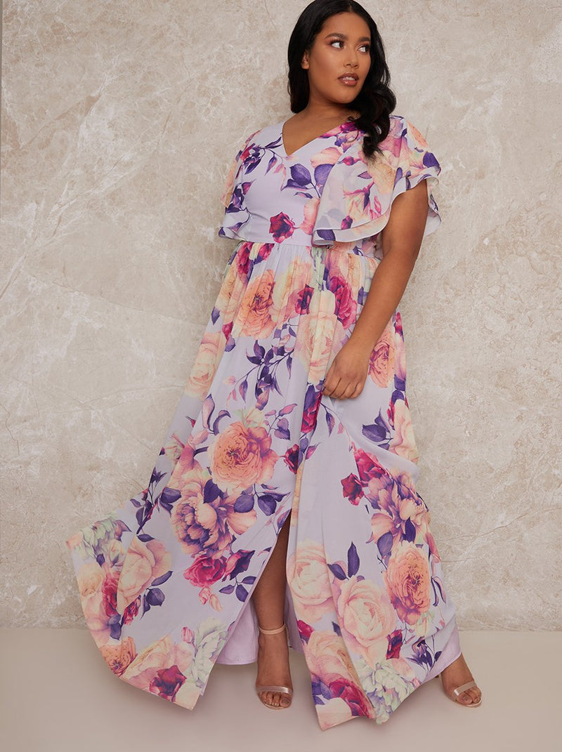 Ruffle Floral Frill Maxi Plus Size Dress