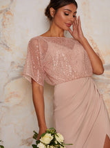 Sequin Bridesmaid Maxi Dress With Wrap Detail In Pink