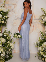 Sequin Bridesmaid Cami Style Maxi Dress In Blue