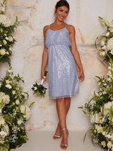 Sequin Bridesmaid Cami Style Midi Dress In Blue