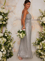 Sequin Bridesmaid Cami Style Maxi Dress In Silver