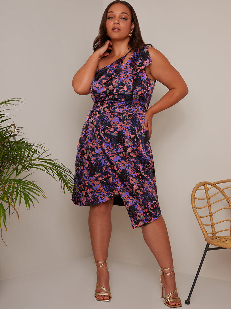 Plus Size Cut-Out Abstract Floral Print Mini Dress in Black