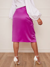 Drape Detail Midi Skirt in Purple