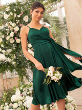 Satin Cami Strap Wrap Midi Bridesmaid Dress in Green