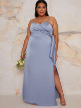 Plus Size Satin Finish Drape Maxi Dress In Blue