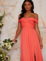 Bardot Ruched Bridesmaid Dress in Orange