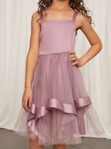 Younger Girls Embellished Tulle Layered Midi Dress in Lilac