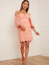 Bardot Premium Lace Mini Dress in Orange