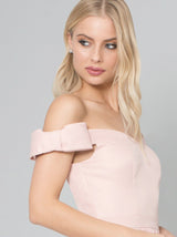 Bow Detail Bardot Midi Dress in Pink