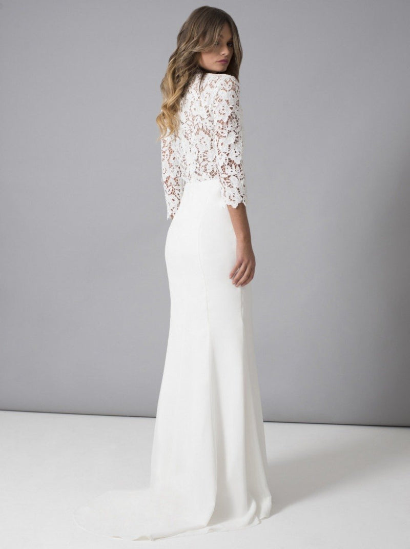 Bridal Sheer Lace Wedding Dress in White