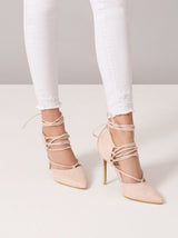 High Heel Lace Up Court Show in Nude