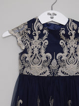 Girls Embroidered Lace Tulle Party Dress in Blue