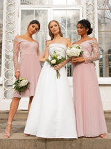 Lace Sleeve Bridesmaid Dress in Pink