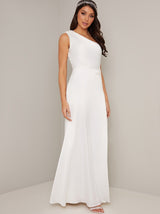 Bridal Lace One Shoulder Maxi Dress in White