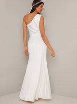 Bridal Lace One Shoulder Maxi Dress in White