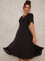 Midi Day Dress with Angel Sleeves in Black
