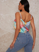 Abstract Print Satin Cami Top in Multi