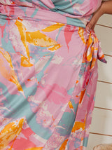 Plus Size Print Wrap Midi Skirt in Pink