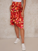 Abstract Print Wrap Midi Skirt in Bright Multi