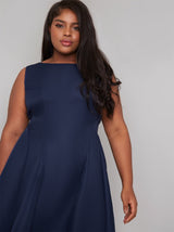 Plus Size Fitted Bodice Midi Dress in Blue