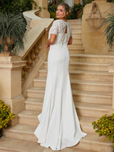 Lace Overlay Bodice Maxi Wedding Dress in White