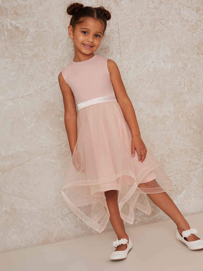 Girls Tulle Skirt Dress With Bow Back In Pink
