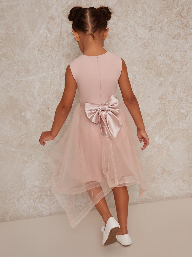 Girls Tulle Skirt Dress With Bow Back In Pink