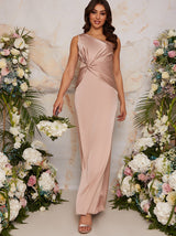 One Shoulder Maxi Bridesmaids Dress in Champagne