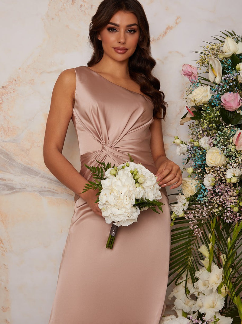 One Shoulder Maxi Bridesmaids Dress in Champagne