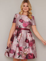 Plus Size Short Sleeved Floral Print Dress in Pink
