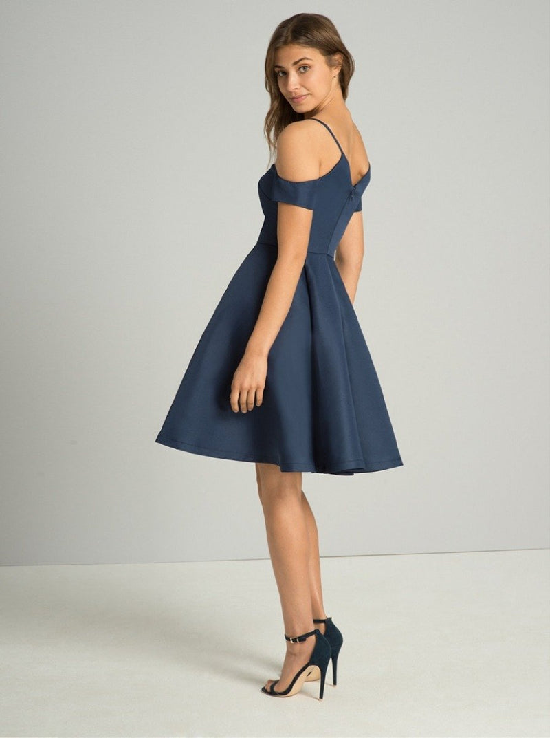 Plain Skater Midi Dress with Cut Out Detailing in Blue