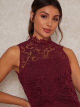 Berry Sleeveless High Neck Lace Jumpsuit