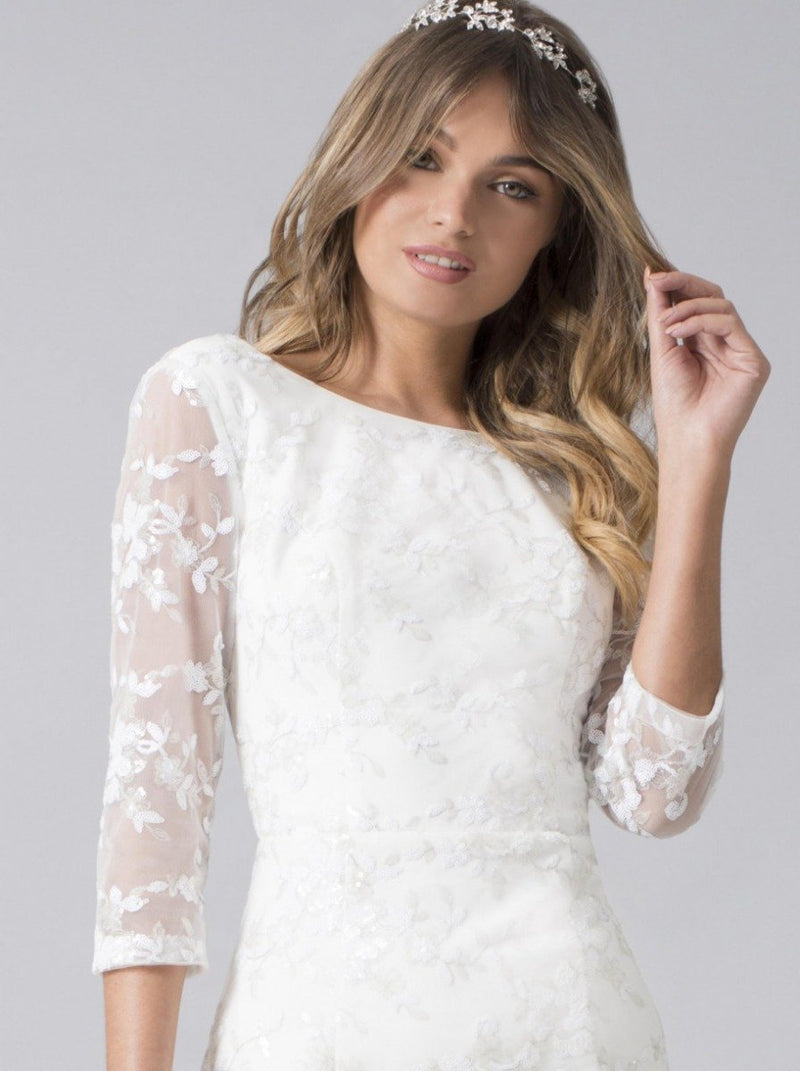 Bridal Embellished Lace Wedding Dress in White