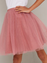 Girls Tulle Midi Skirt in Pink